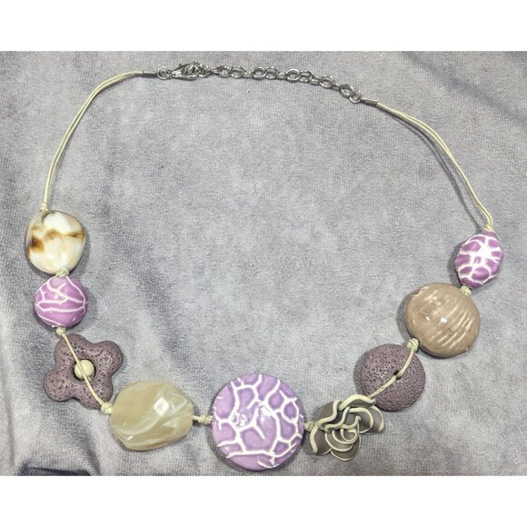 Cottagecore Floral Purple And Grey Mixed Media Statement Necklace - Picture 6 of 6